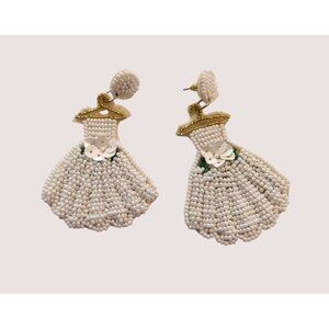 Wedding Formal Dress Beaded Earrings White Gold Post Bridal Gown Novelty